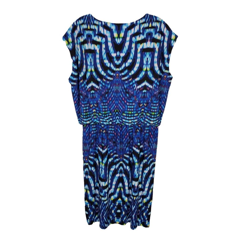 R&K Size L Dress Stained Glass Blouson Sleeveless V-notch Stretch Lined Blue - Picture 3 of 7